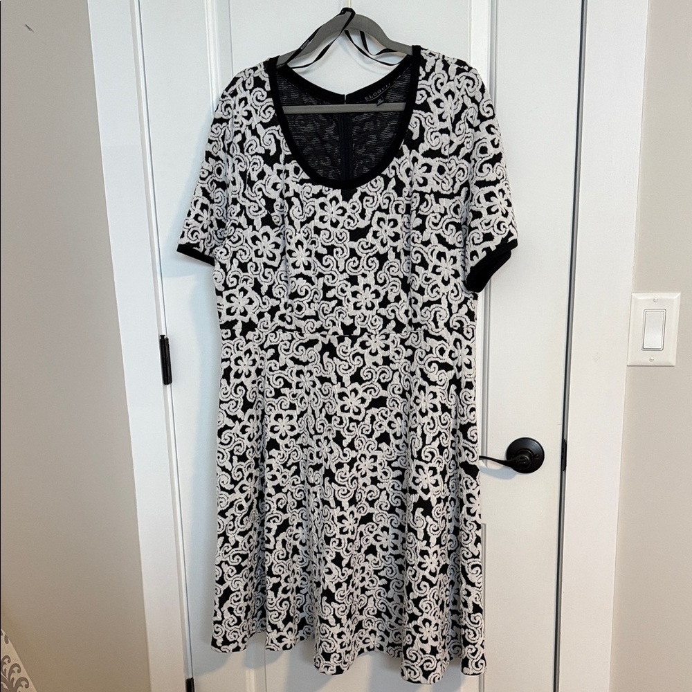Eloquii Black and White Patterned Midi Dress